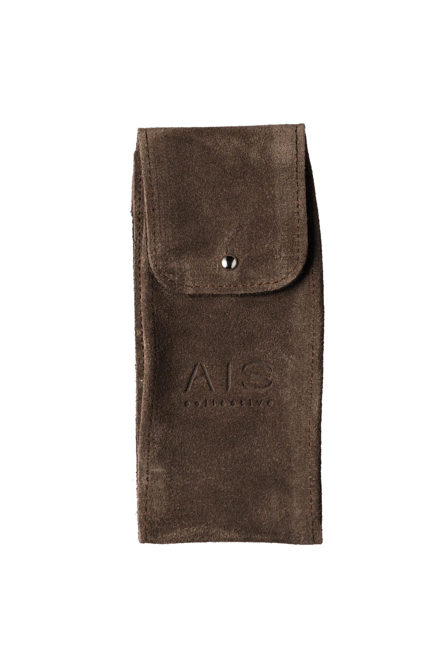AIS Collective Chronopouch luxury leather travel watch pouch displayed in the rich Chestnut brown suede finish.