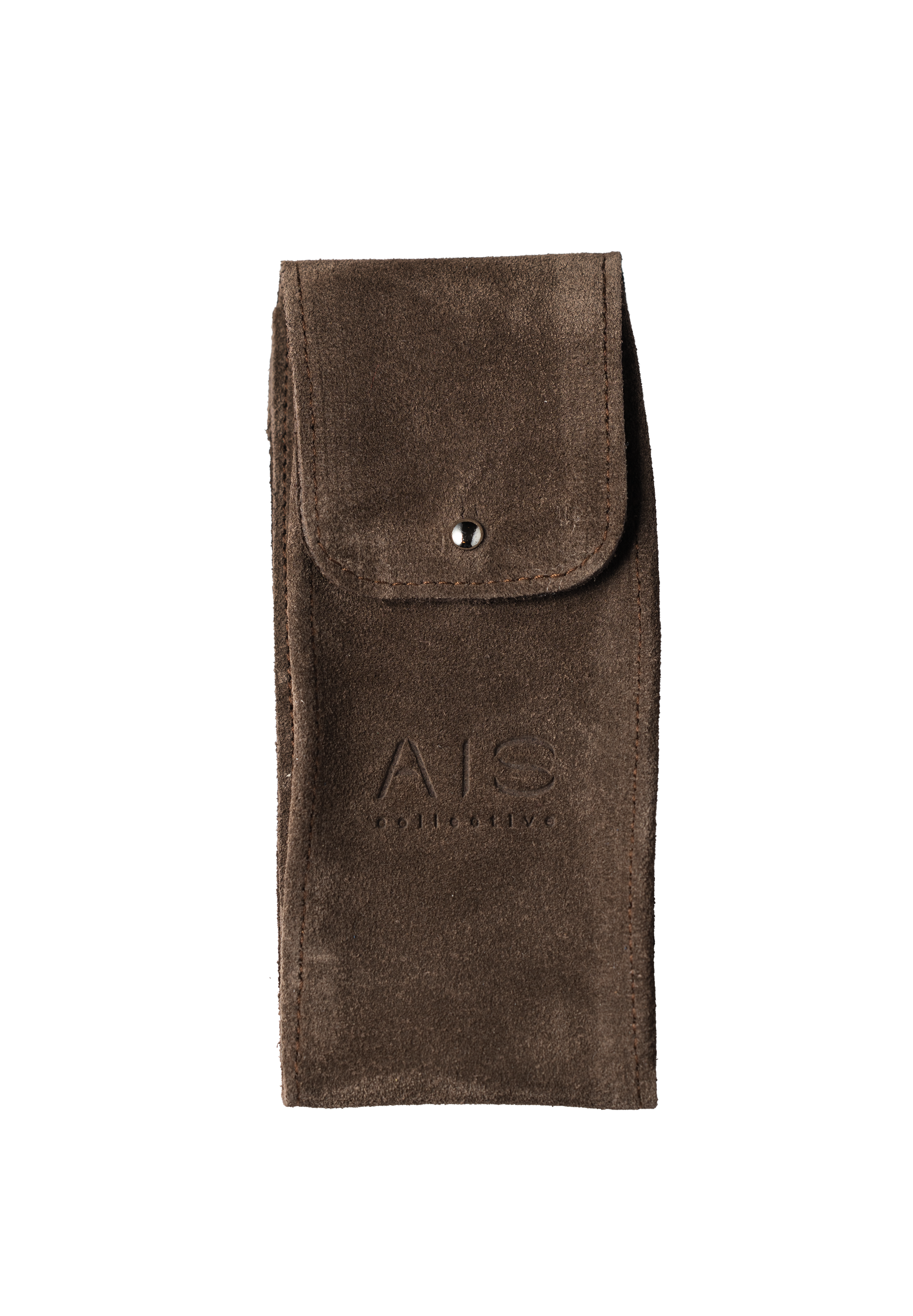 AIS Collective Chronopouch luxury leather travel watch pouch displayed in the rich Chestnut brown suede finish.