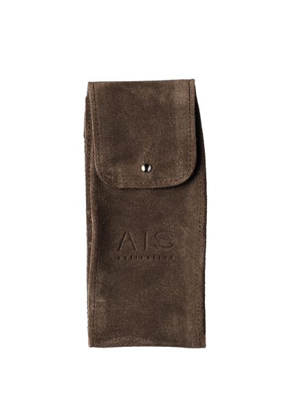 AIS Collective Chronopouch luxury leather travel watch pouch displayed in the rich Chestnut brown suede finish.