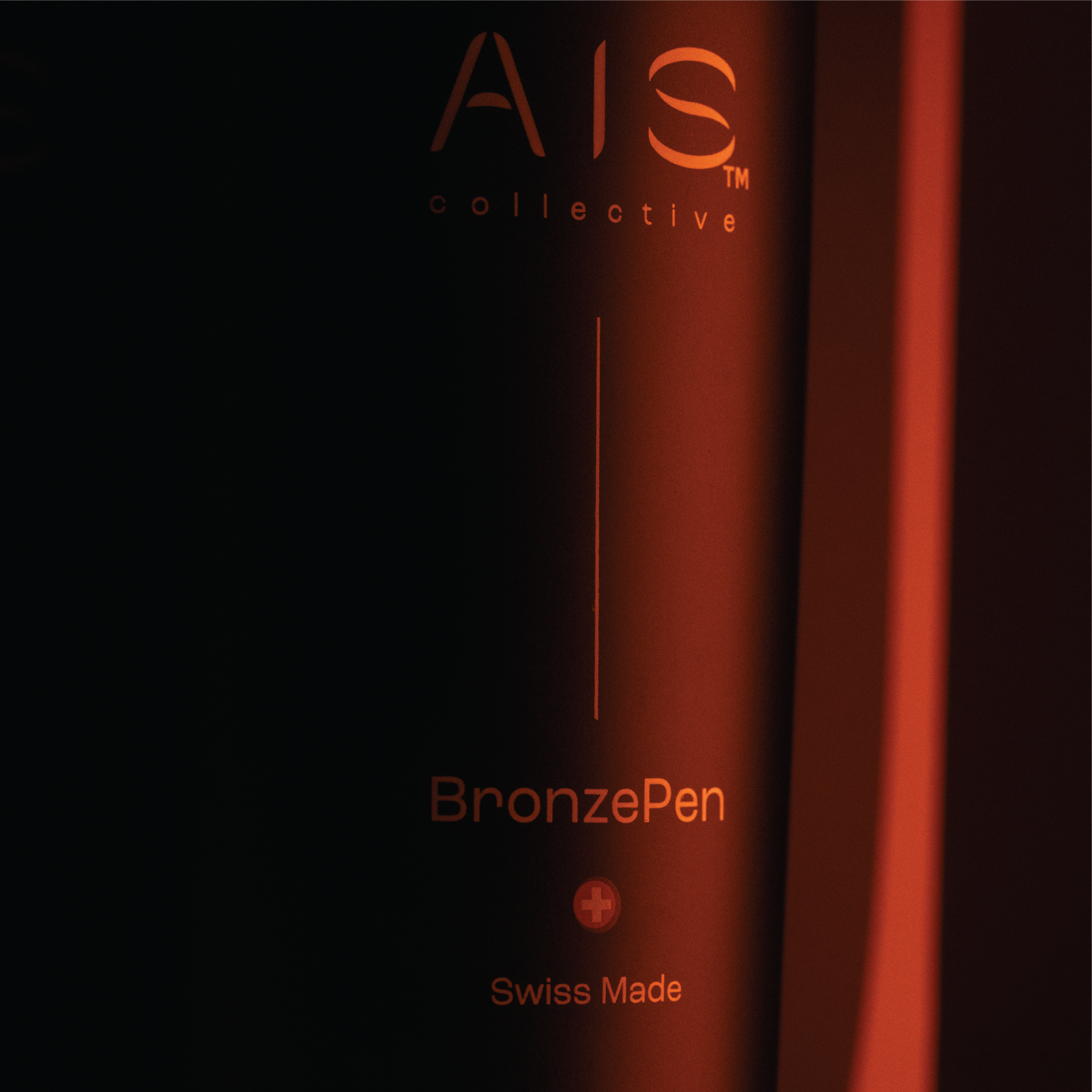 Sleek close-up detail of the premium Swiss-made bronze watch care bottle by AIS Collective.