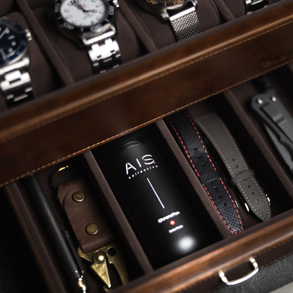 A watch collectors' luxury case with watches, premium leather straps and ChronoPen